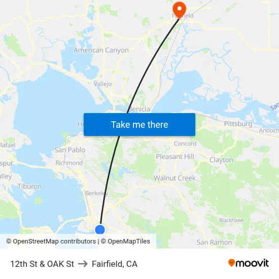 12th St & OAK St to Fairfield, CA map
