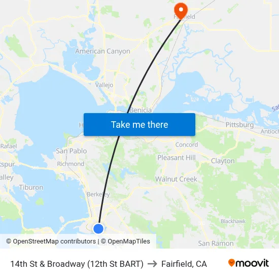 14th St & Broadway (12th St BART) to Fairfield, CA map