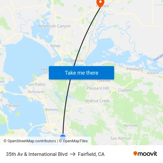 35th Av & International Blvd to Fairfield, CA map
