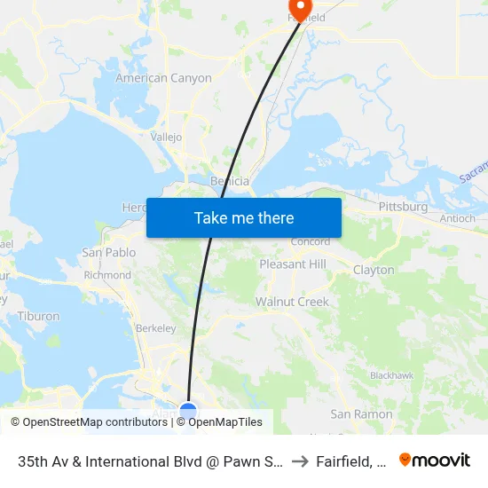 35th Av & International Blvd @ Pawn Shop to Fairfield, CA map