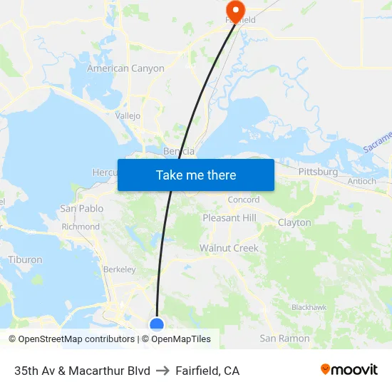 35th Av & Macarthur Blvd to Fairfield, CA map