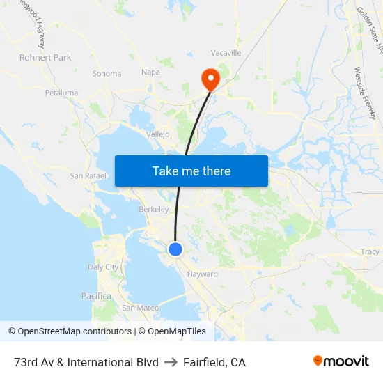 73rd Av & International Blvd to Fairfield, CA map