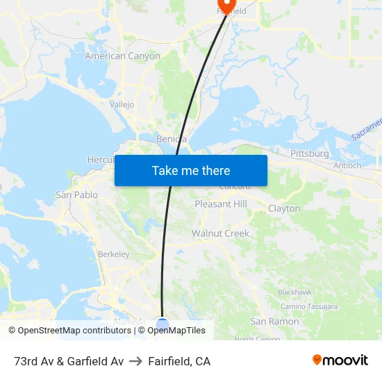 73rd Av & Garfield Av to Fairfield, CA map