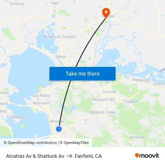 Alcatraz Av & Shattuck Av to Fairfield, CA map