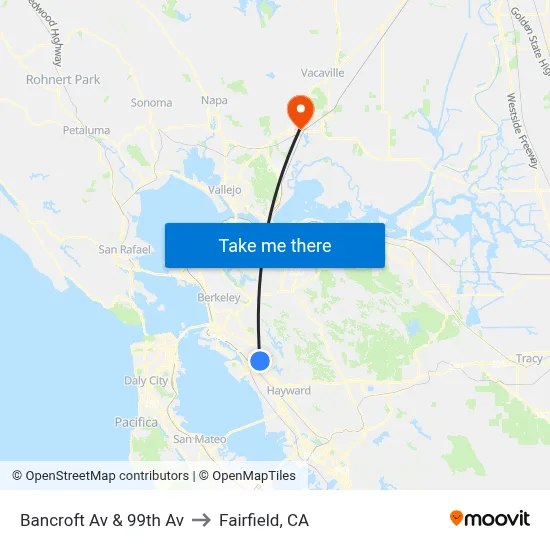 Bancroft Av & 99th Av to Fairfield, CA map