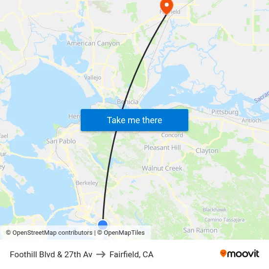 Foothill Blvd & 27th Av to Fairfield, CA map