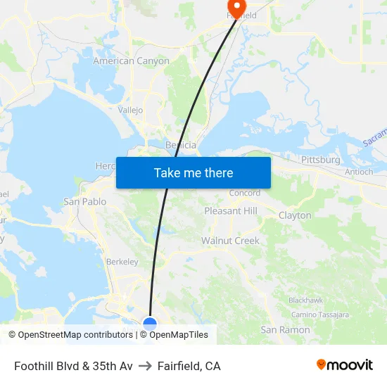 Foothill Blvd & 35th Av to Fairfield, CA map