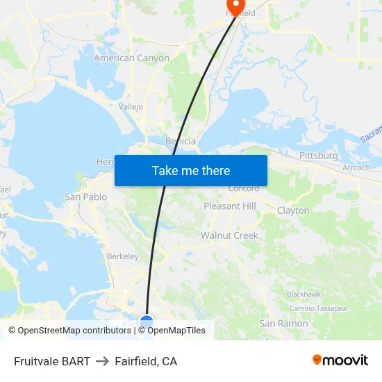Fruitvale BART to Fairfield, CA map