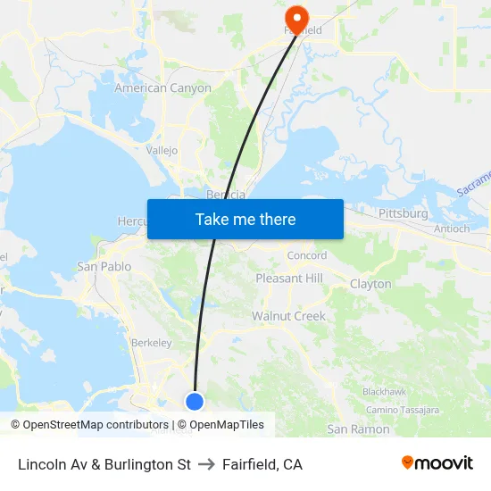 Lincoln Av & Burlington St to Fairfield, CA map
