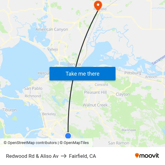 Redwood Rd & Aliso Av to Fairfield, CA map