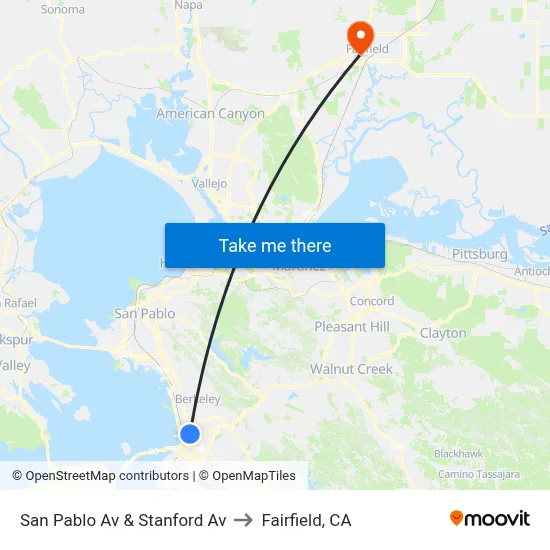 San Pablo Av & Stanford Av to Fairfield, CA map