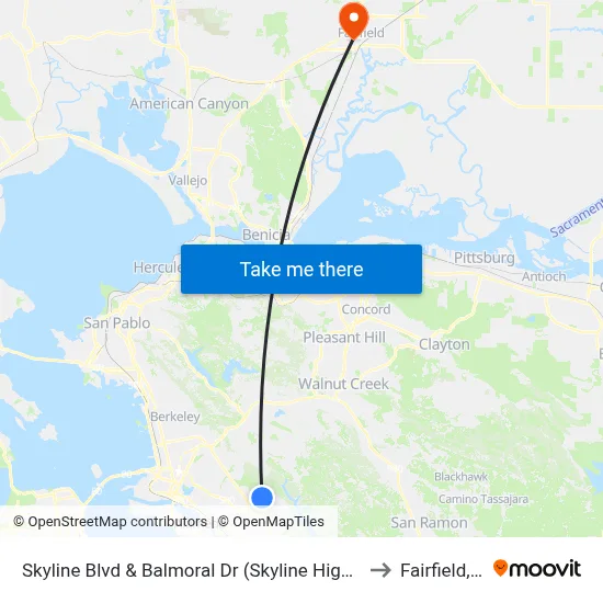 Skyline Blvd & Balmoral Dr (Skyline High School) to Fairfield, CA map
