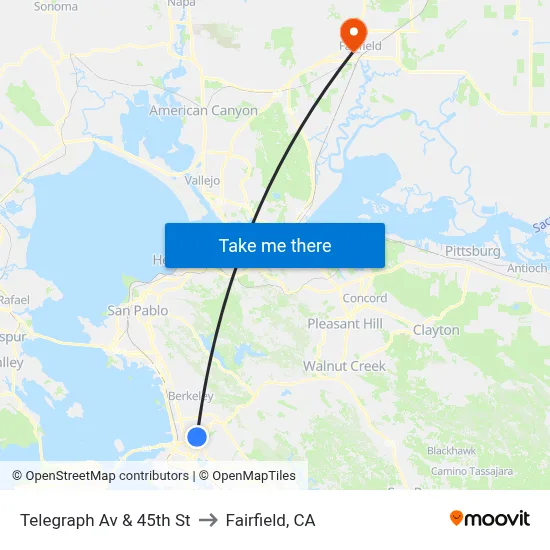 Telegraph Av & 45th St to Fairfield, CA map