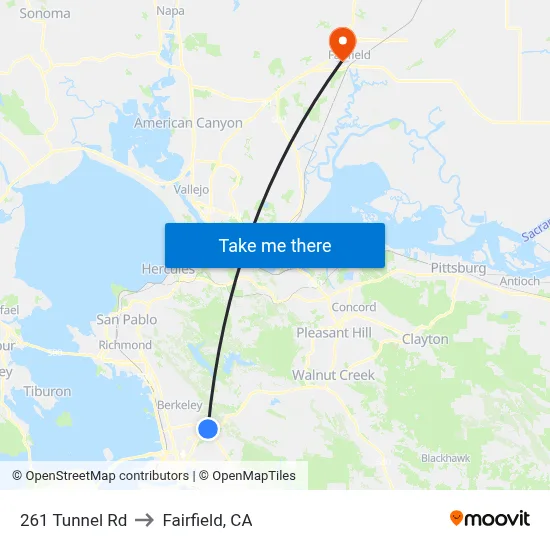 261 Tunnel Rd to Fairfield, CA map