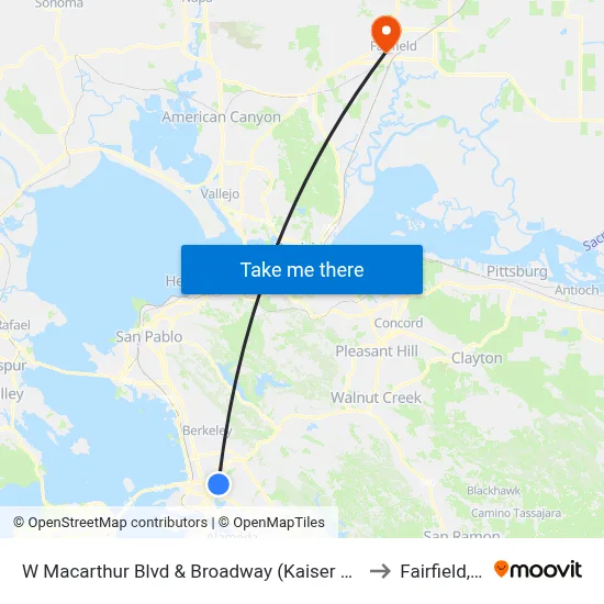 W Macarthur Blvd & Broadway (Kaiser Hospital) to Fairfield, CA map