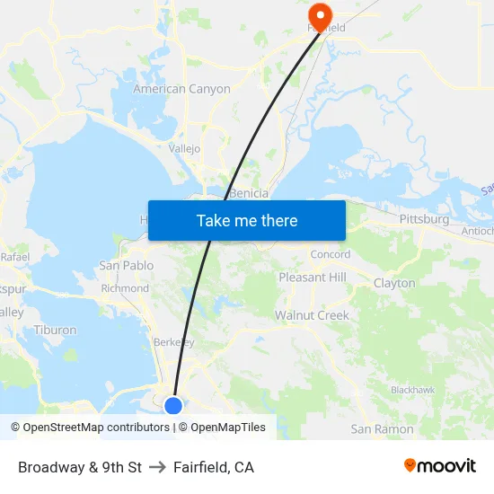 Broadway & 9th St to Fairfield, CA map