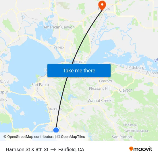 Harrison St & 8th St to Fairfield, CA map