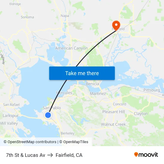 7th St & Lucas Av to Fairfield, CA map