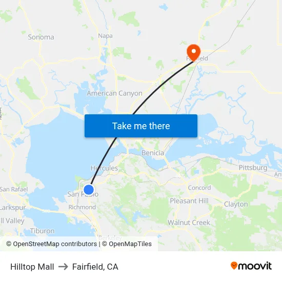 Hilltop Mall to Fairfield, CA map
