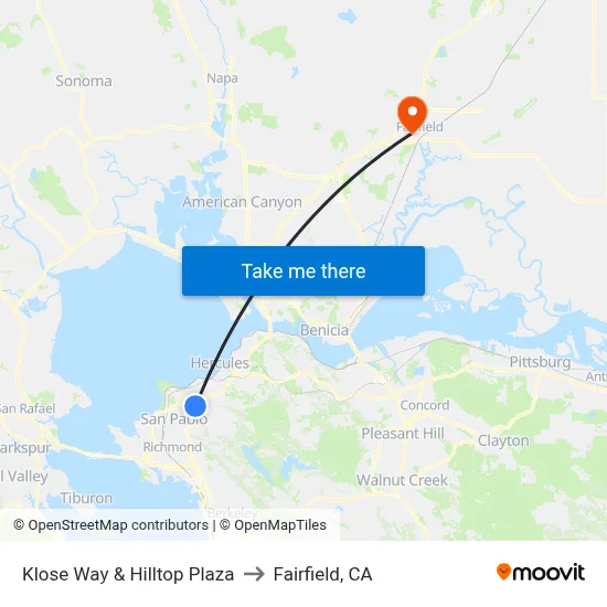 Klose Way & Hilltop Plaza to Fairfield, CA map
