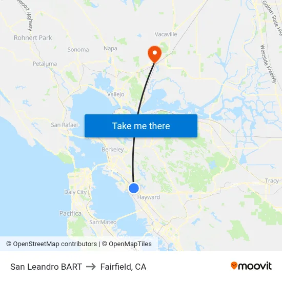 San Leandro BART to Fairfield, CA map