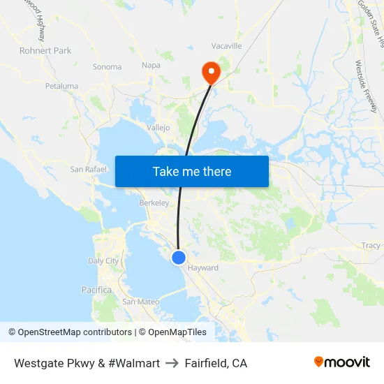 Westgate Pkwy & #Walmart to Fairfield, CA map