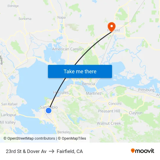 23rd St & Dover Av to Fairfield, CA map
