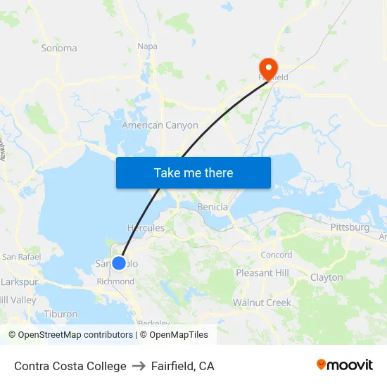 Contra Costa College to Fairfield, CA map