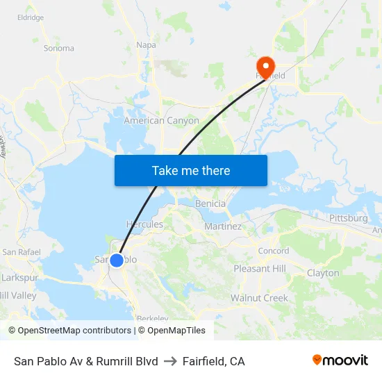 San Pablo Av & Rumrill Blvd to Fairfield, CA map