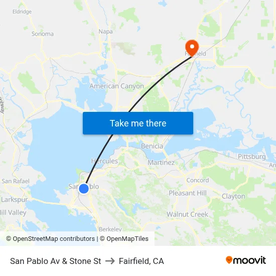 San Pablo Av & Stone St to Fairfield, CA map