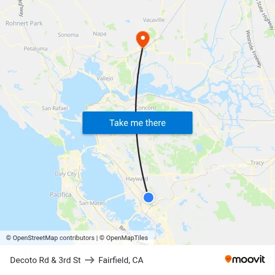 Decoto Rd & 3rd St to Fairfield, CA map