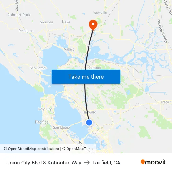 Union City Blvd & Kohoutek Way to Fairfield, CA map