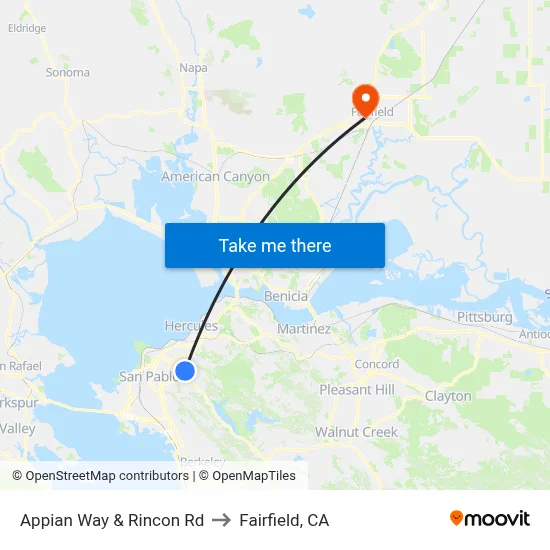 Appian Way & Rincon Rd to Fairfield, CA map