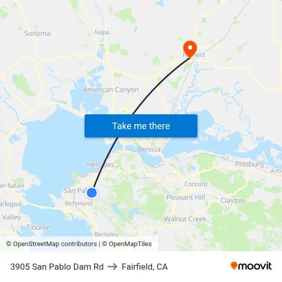 3905 San Pablo Dam Rd to Fairfield, CA map