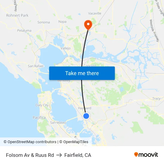 Folsom Av & Ruus Rd to Fairfield, CA map