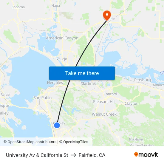 University Av & California St to Fairfield, CA map