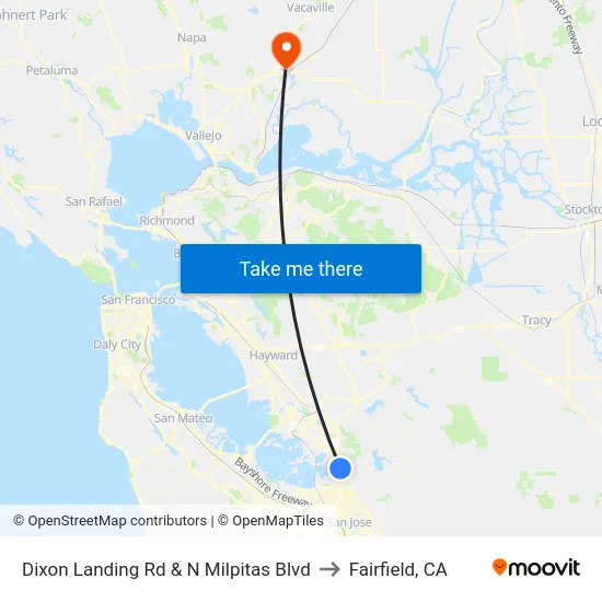 Dixon Landing Rd & N Milpitas Blvd to Fairfield, CA map