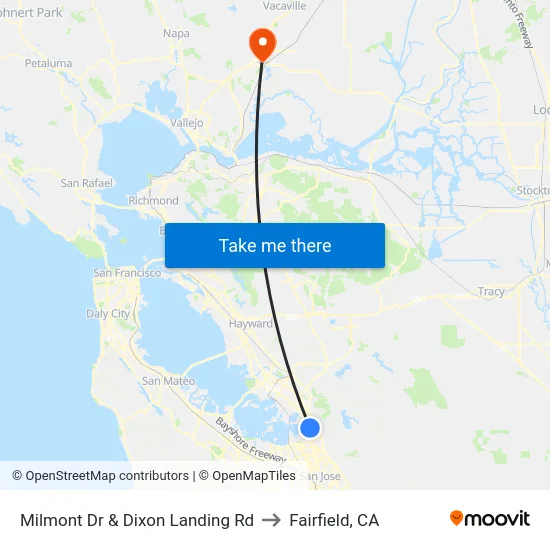 Milmont Dr & Dixon Landing Rd to Fairfield, CA map
