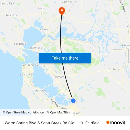 Warm Spring Blvd & Scott Creek Rd (Kato Rd) to Fairfield, CA map