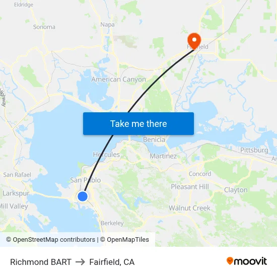 Richmond BART to Fairfield, CA map