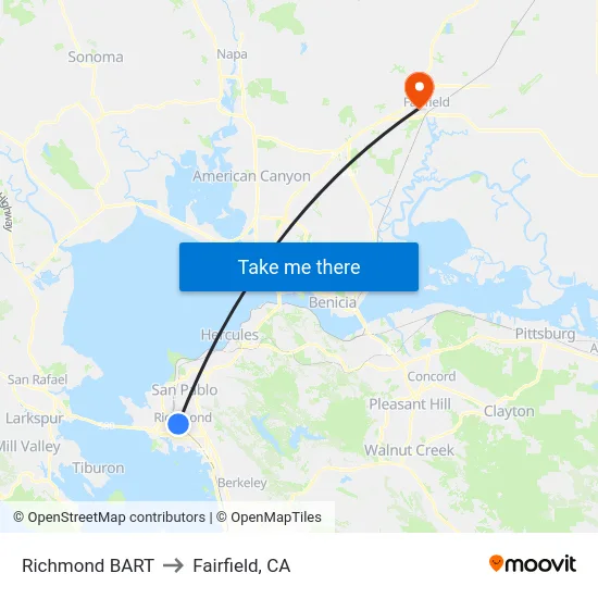 Richmond BART to Fairfield, CA map