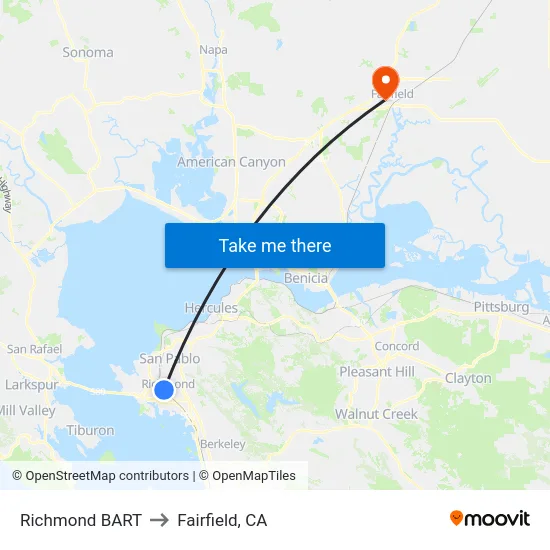 Richmond BART to Fairfield, CA map