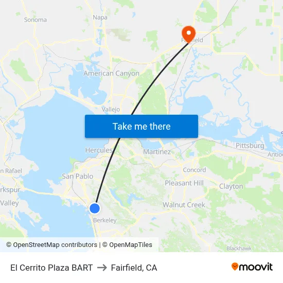 El Cerrito Plaza BART to Fairfield, CA map