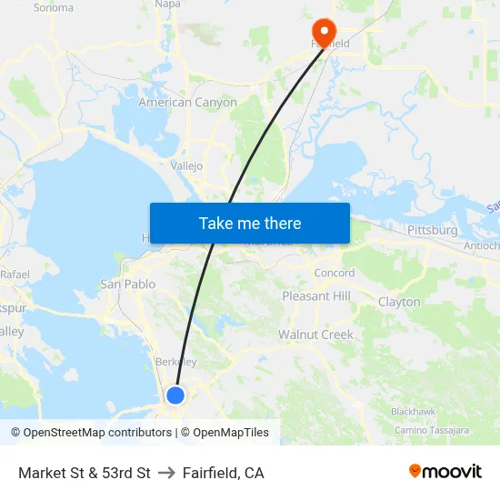 Market St & 53rd St to Fairfield, CA map