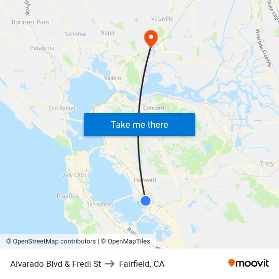 Alvarado Blvd & Fredi St to Fairfield, CA map