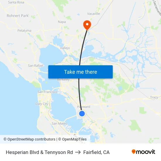 Hesperian Blvd & Tennyson Rd to Fairfield, CA map