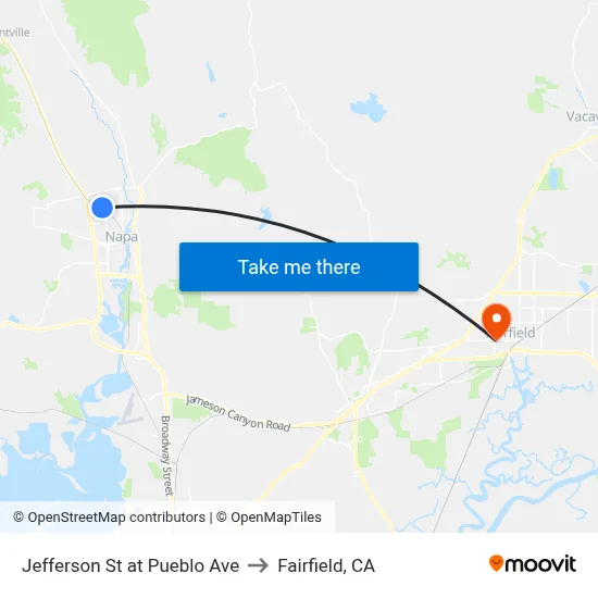Jefferson St at Pueblo Ave to Fairfield, CA map
