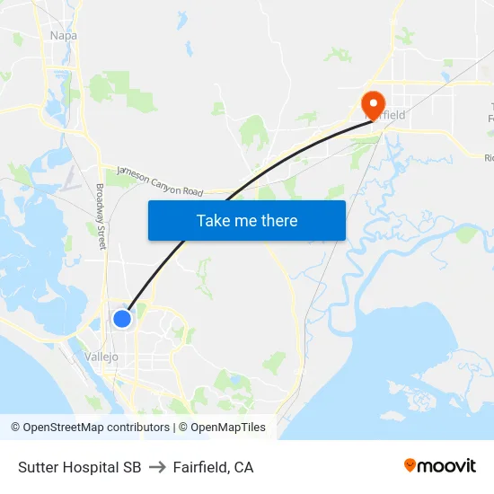 Sutter Hospital SB to Fairfield, CA map