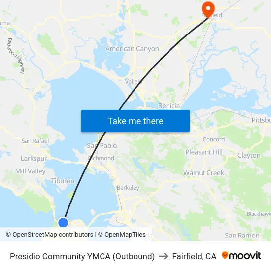 Presidio Community YMCA (Outbound) to Fairfield, CA map