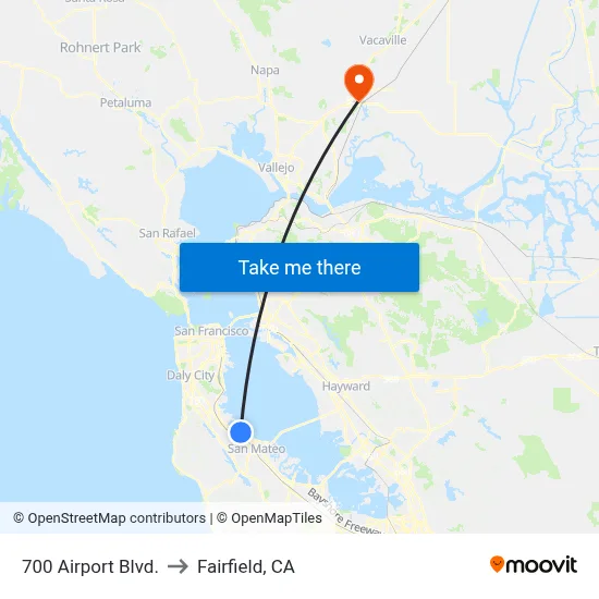 700 Airport Blvd. to Fairfield, CA map